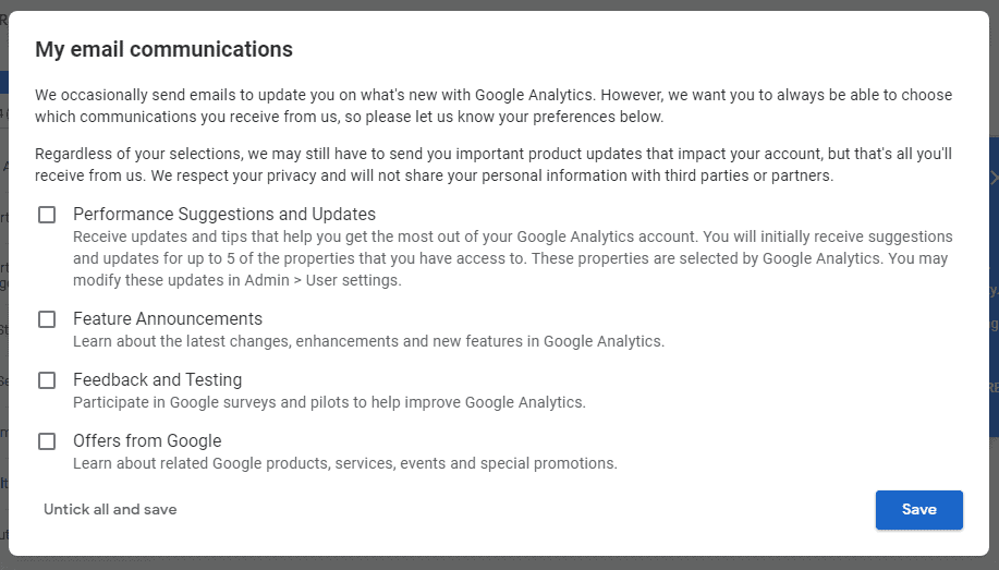 Email communications in Google Analytics