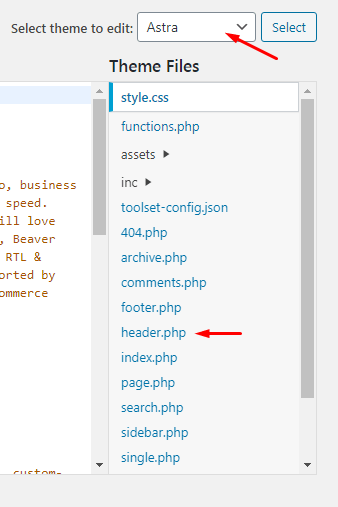 Find header.php in Astra theme