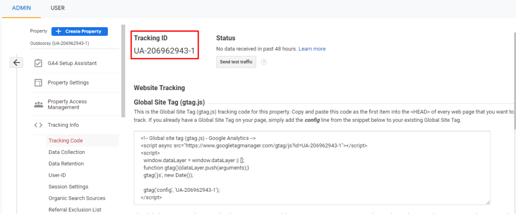 Find tracking ID in Universal Analytics