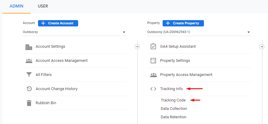 Find tracking code in Universal Analytics