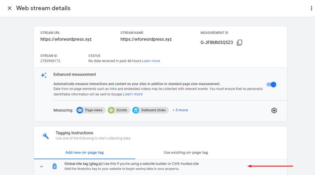 Global site tag in Google Analytics 4