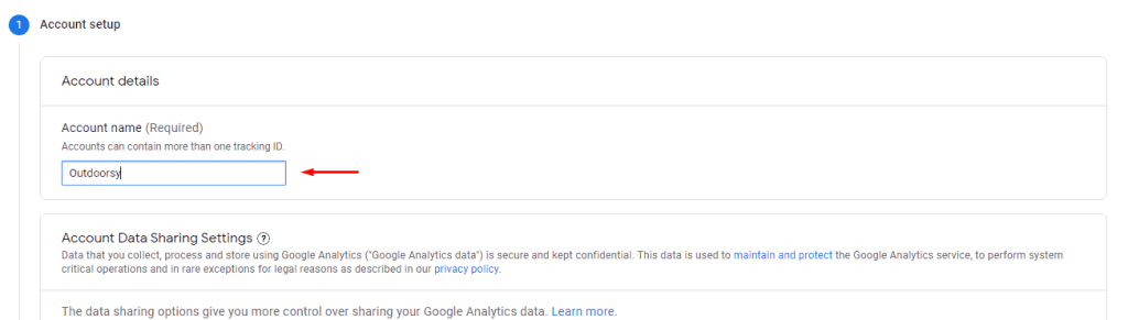 Google Analytics Account Setup - Account Name