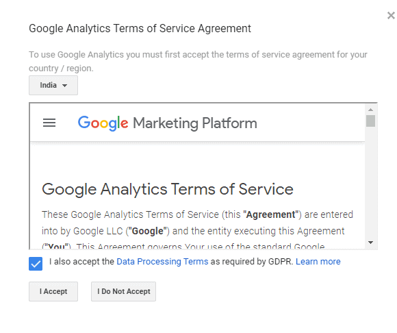Google Analytics Terms of Service Agreement