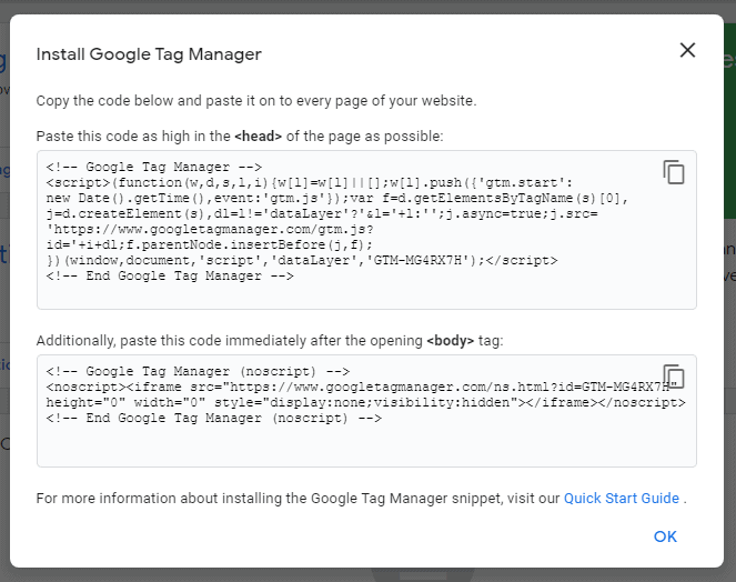 Google tag manager codes