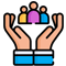 Open hands with 3-people icon