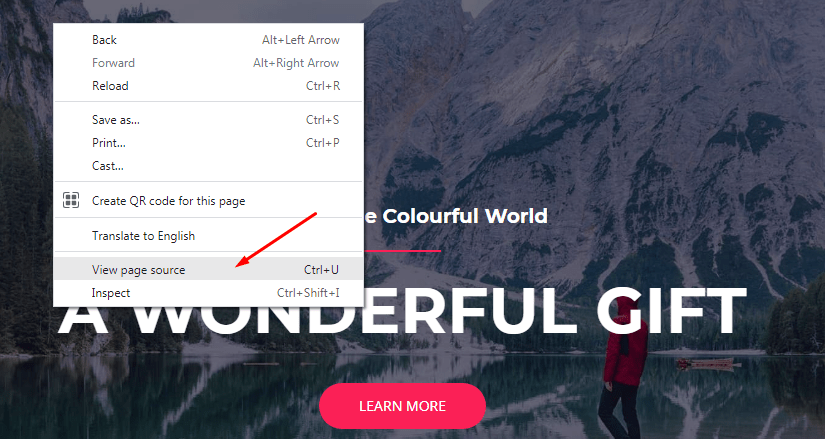 Right click mouse to view page source code
