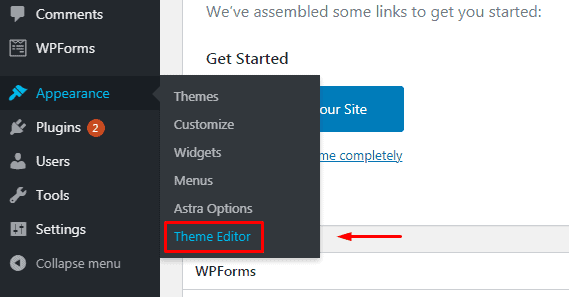 Theme Editor in WordPress Astra theme