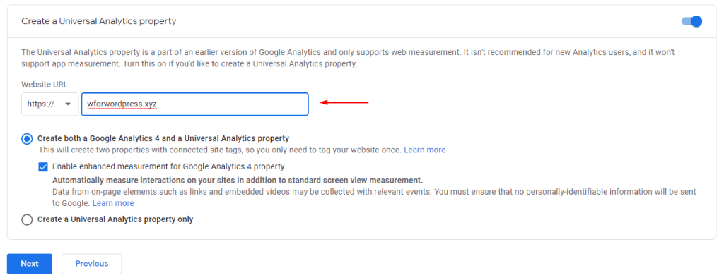 Universal Analytics property - website URL